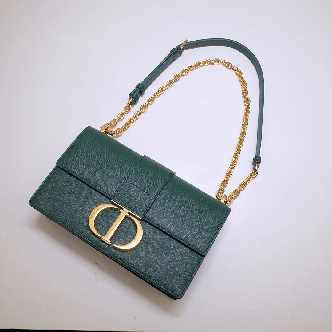 30 Montaigne Chain Bag Dark Green Grained Calfskin